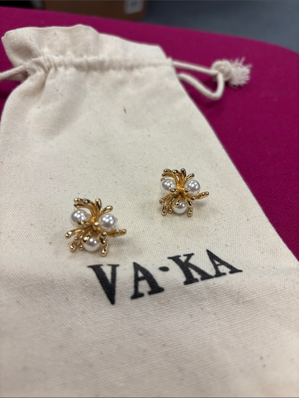 VAKA Gold and Pearl Floral Stud Earrings